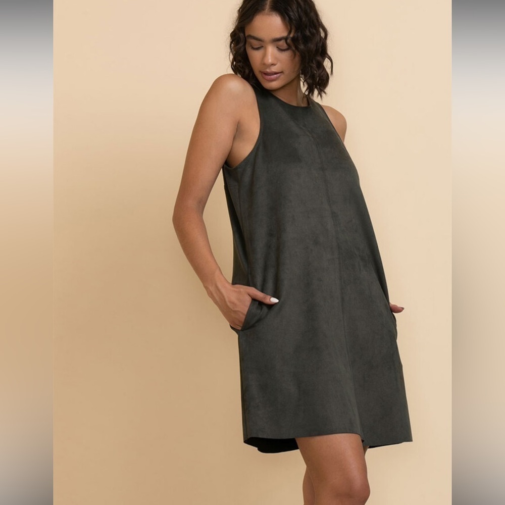 Rickis Sleeveless Faux Suede Dress Charcoal - Picture 2 of 8